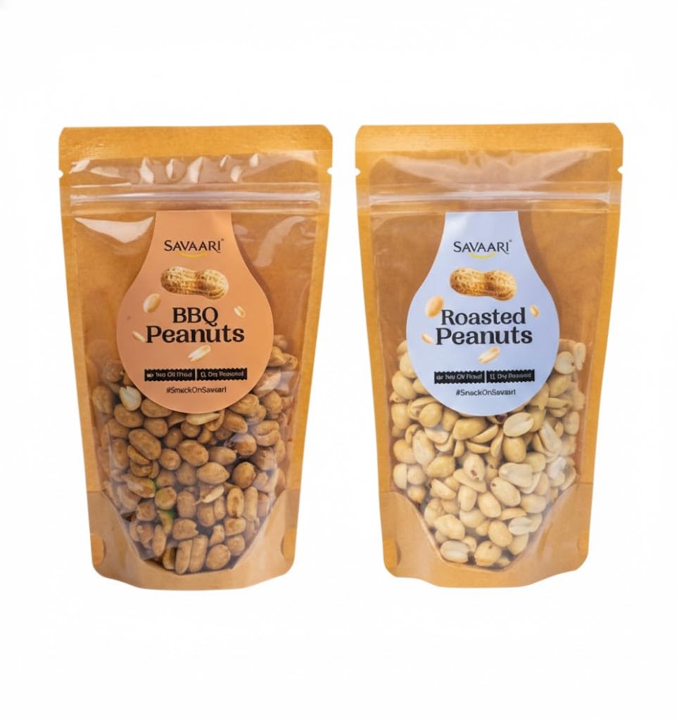 SAVAARI Peanuts Roasted 150g & BBQ 150g Combo | Dry Roasted, Oil-Free Snacks | High Protein, No Trans Fat | Smoky & Bold Flavors | Healthy Plant-Based Protein | Vegan, Gluten-Free Snacks