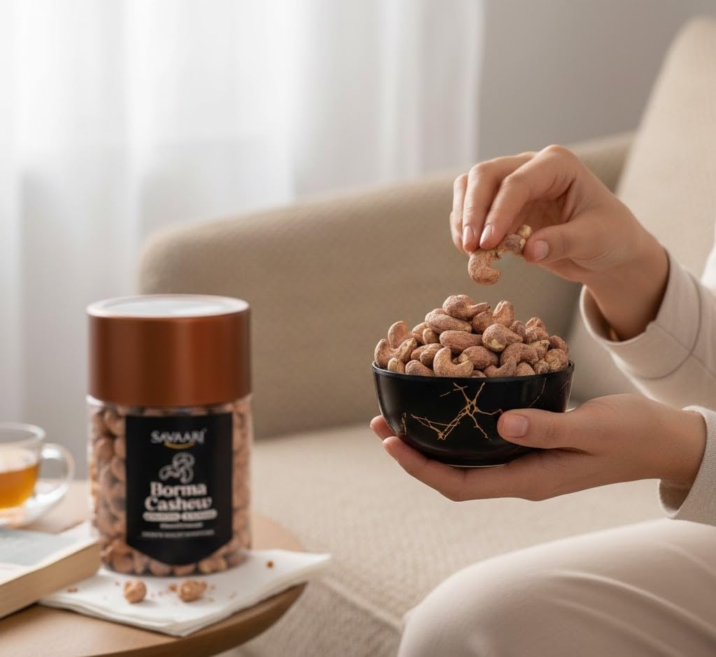 SAVAARI Borma Cashews 500g | Unpeeled, Dry Roasted & Salted Cashew Nuts | Oil-Free, Protein Rich Snack | Whole, Natural Cashews | Crunchy & Sweet | Ready-to-Eat