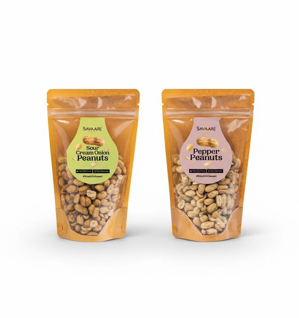 SAVAARI Peanuts Roasted 150g & BBQ 150g Combo | Dry Roasted, Oil-Free Snacks | High Protein, No Trans Fat | Smoky & Bold Flavors | Healthy Plant-Based Protein | Vegan, Gluten-Free Snacks