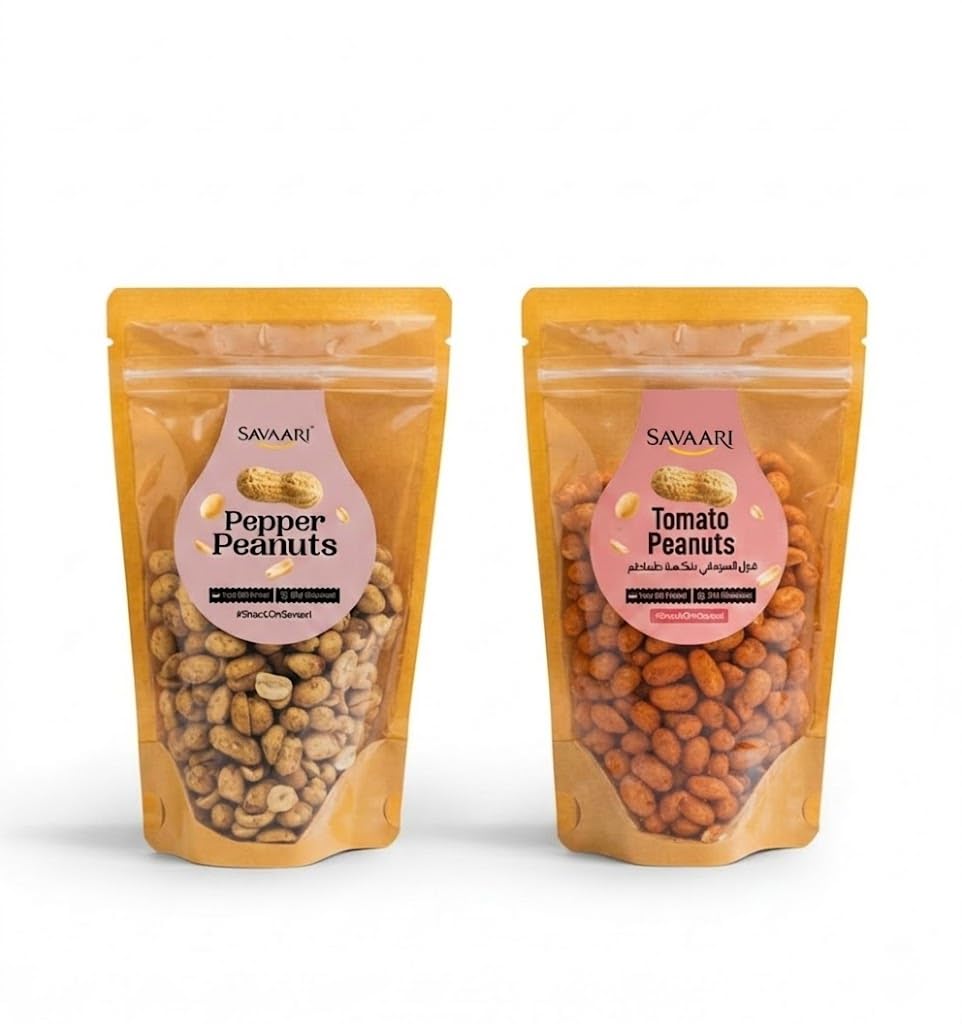 SAVAARI Peanuts Roasted 150g & BBQ 150g Combo | Dry Roasted, Oil-Free Snacks | High Protein, No Trans Fat | Smoky & Bold Flavors | Healthy Plant-Based Protein | Vegan, Gluten-Free Snacks