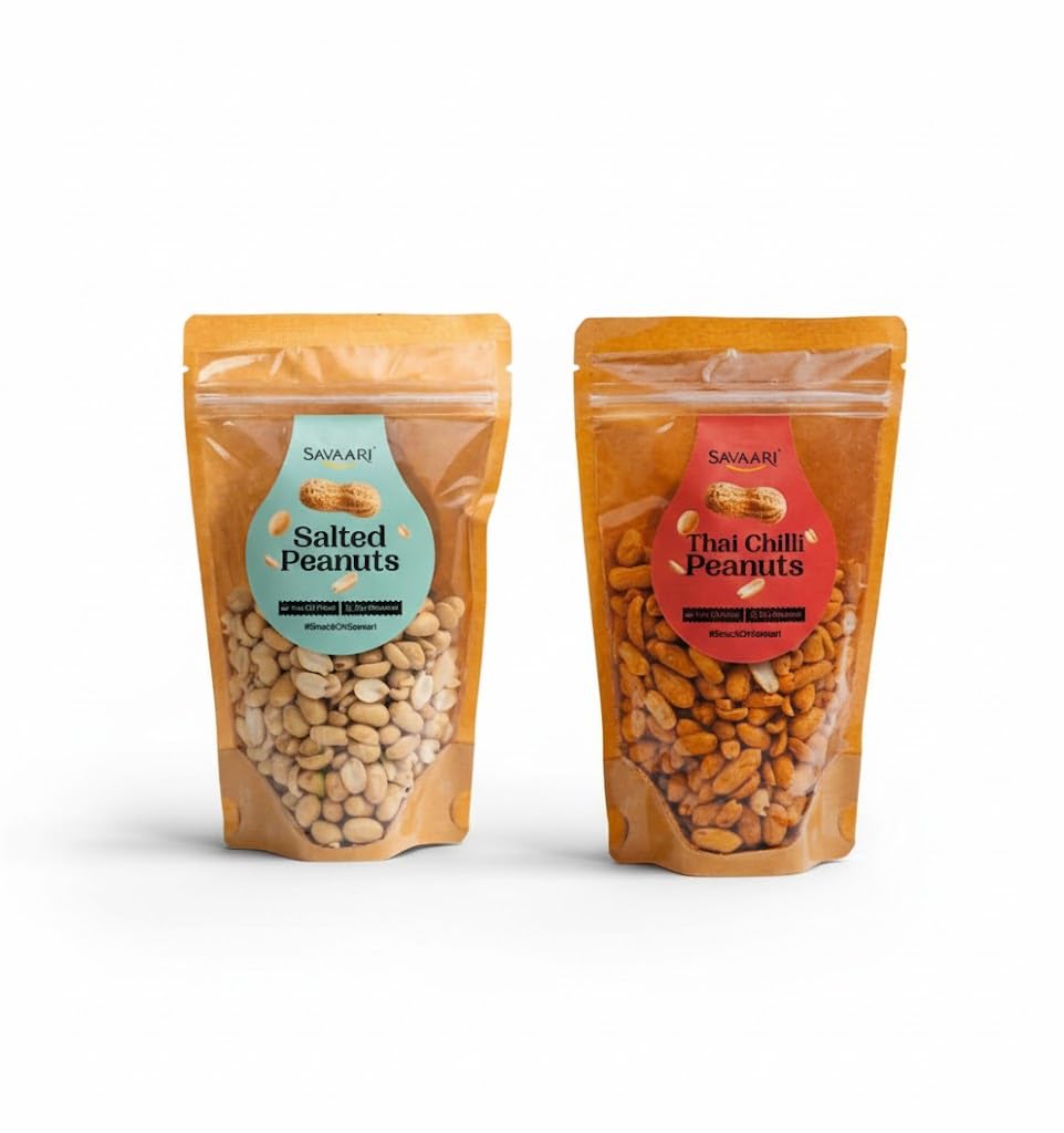 SAVAARI Peanuts Roasted 150g & BBQ 150g Combo | Dry Roasted, Oil-Free Snacks | High Protein, No Trans Fat | Smoky & Bold Flavors | Healthy Plant-Based Protein | Vegan, Gluten-Free Snacks