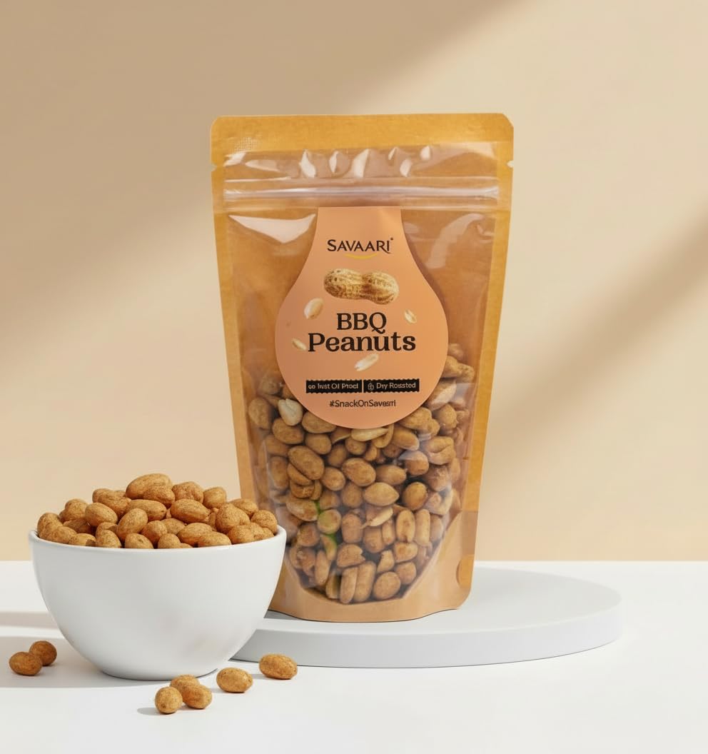 SAVAARI Peanuts Roasted 150g & BBQ 150g Combo | Dry Roasted, Oil-Free Snacks | High Protein, No Trans Fat | Smoky & Bold Flavors | Healthy Plant-Based Protein | Vegan, Gluten-Free Snacks