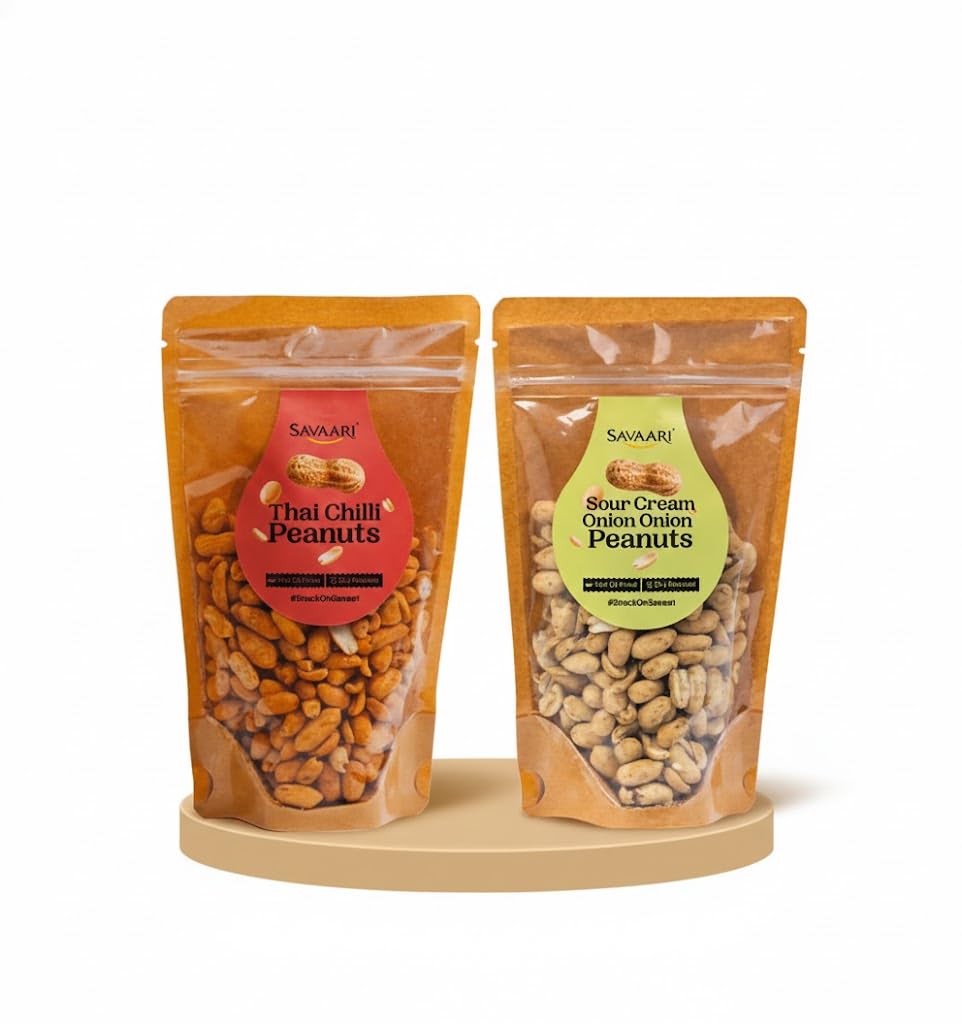 SAVAARI Peanuts Roasted 150g & BBQ 150g Combo | Dry Roasted, Oil-Free Snacks | High Protein, No Trans Fat | Smoky & Bold Flavors | Healthy Plant-Based Protein | Vegan, Gluten-Free Snacks