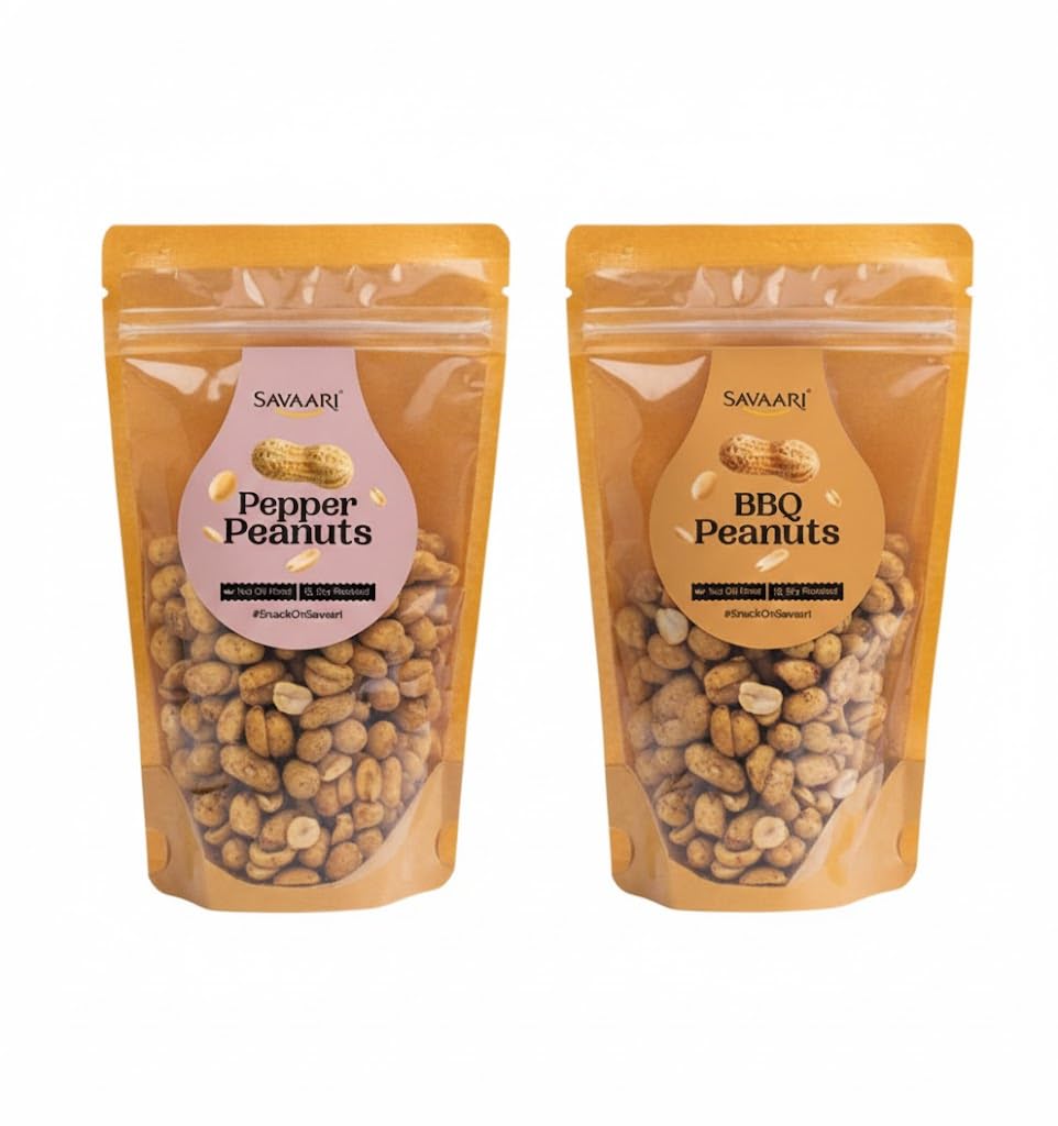 SAVAARI Peanuts Roasted 150g & BBQ 150g Combo | Dry Roasted, Oil-Free Snacks | High Protein, No Trans Fat | Smoky & Bold Flavors | Healthy Plant-Based Protein | Vegan, Gluten-Free Snacks