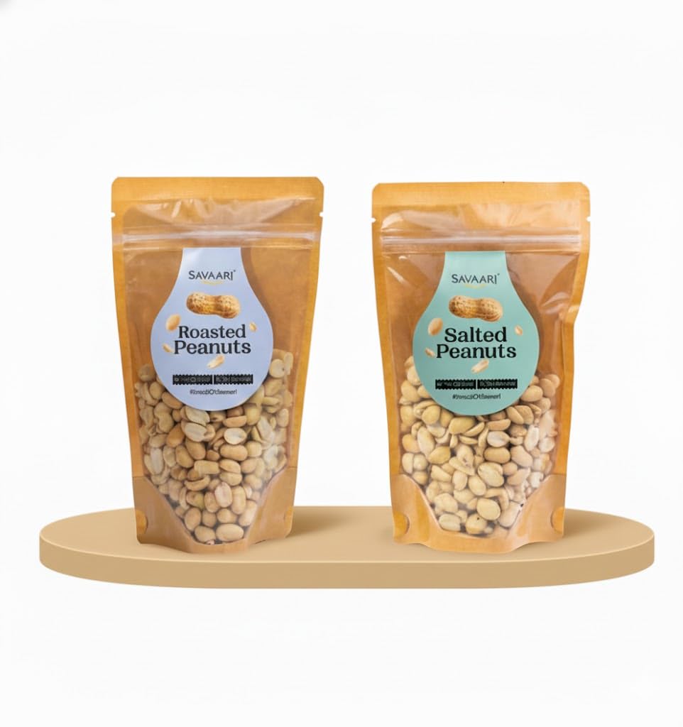 SAVAARI Peanuts Roasted 150g & BBQ 150g Combo | Dry Roasted, Oil-Free Snacks | High Protein, No Trans Fat | Smoky & Bold Flavors | Healthy Plant-Based Protein | Vegan, Gluten-Free Snacks