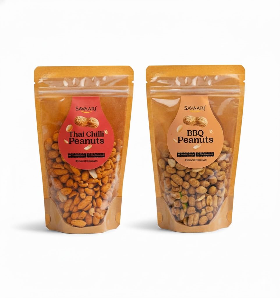 SAVAARI Peanuts Roasted 150g & BBQ 150g Combo | Dry Roasted, Oil-Free Snacks | High Protein, No Trans Fat | Smoky & Bold Flavors | Healthy Plant-Based Protein | Vegan, Gluten-Free Snacks