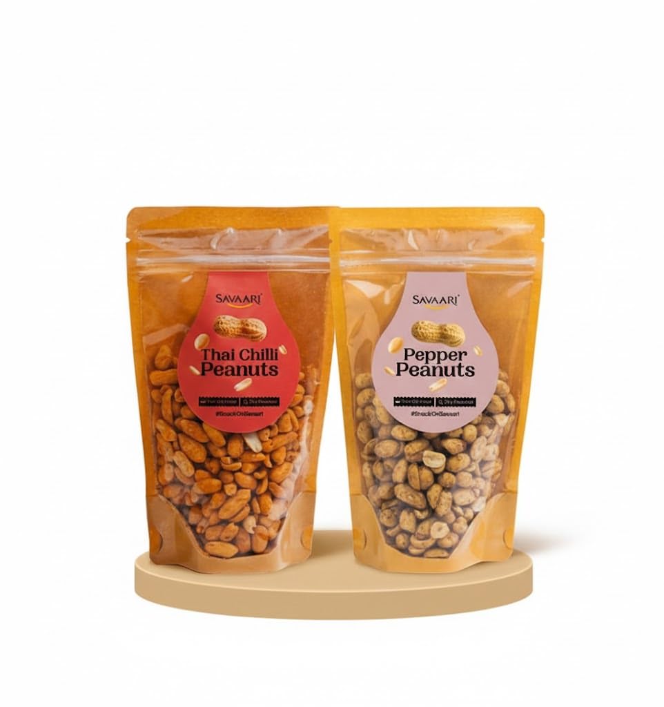 SAVAARI Peanuts Roasted 150g & BBQ 150g Combo | Dry Roasted, Oil-Free Snacks | High Protein, No Trans Fat | Smoky & Bold Flavors | Healthy Plant-Based Protein | Vegan, Gluten-Free Snacks