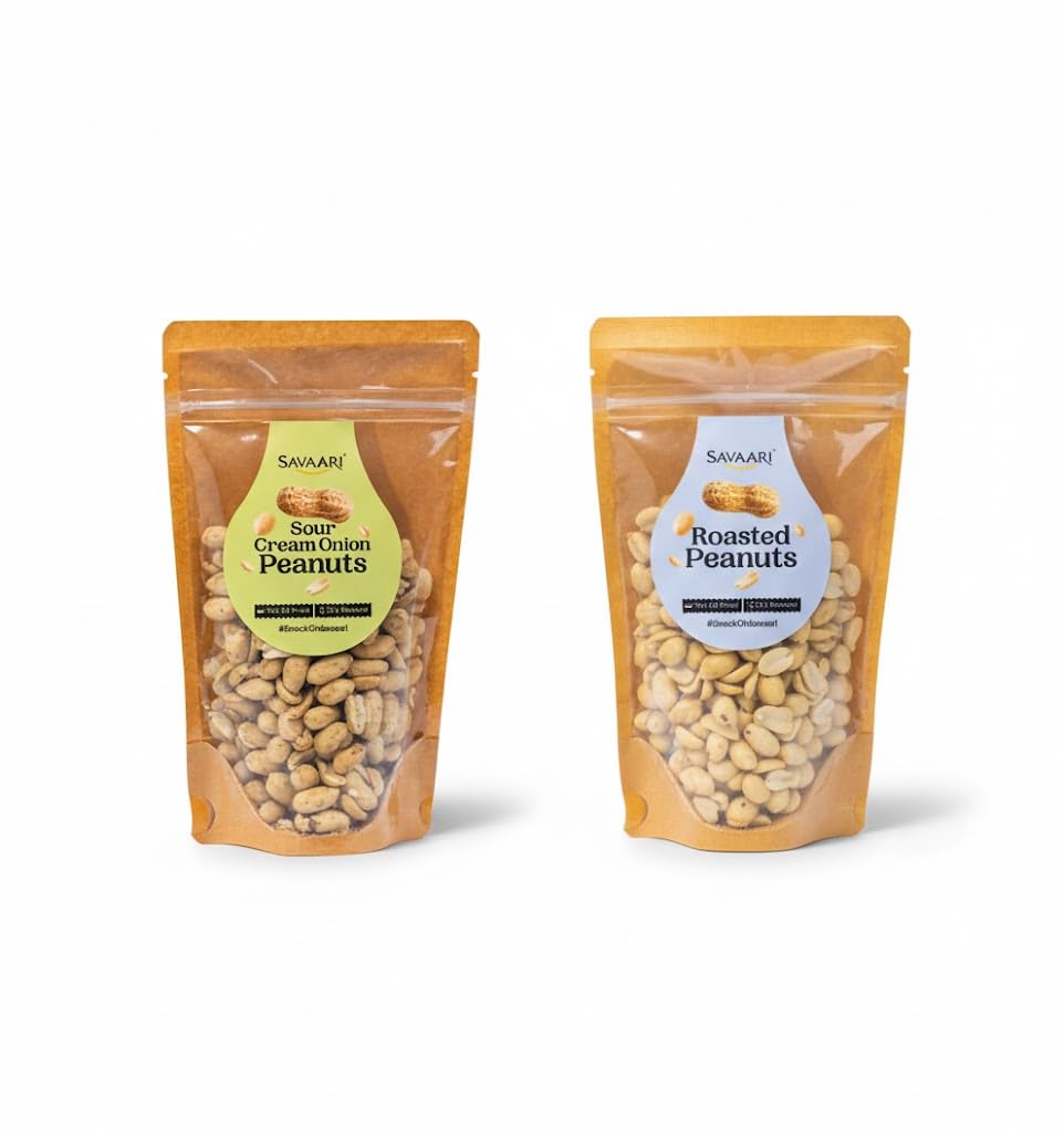SAVAARI Peanuts Roasted 150g & BBQ 150g Combo | Dry Roasted, Oil-Free Snacks | High Protein, No Trans Fat | Smoky & Bold Flavors | Healthy Plant-Based Protein | Vegan, Gluten-Free Snacks