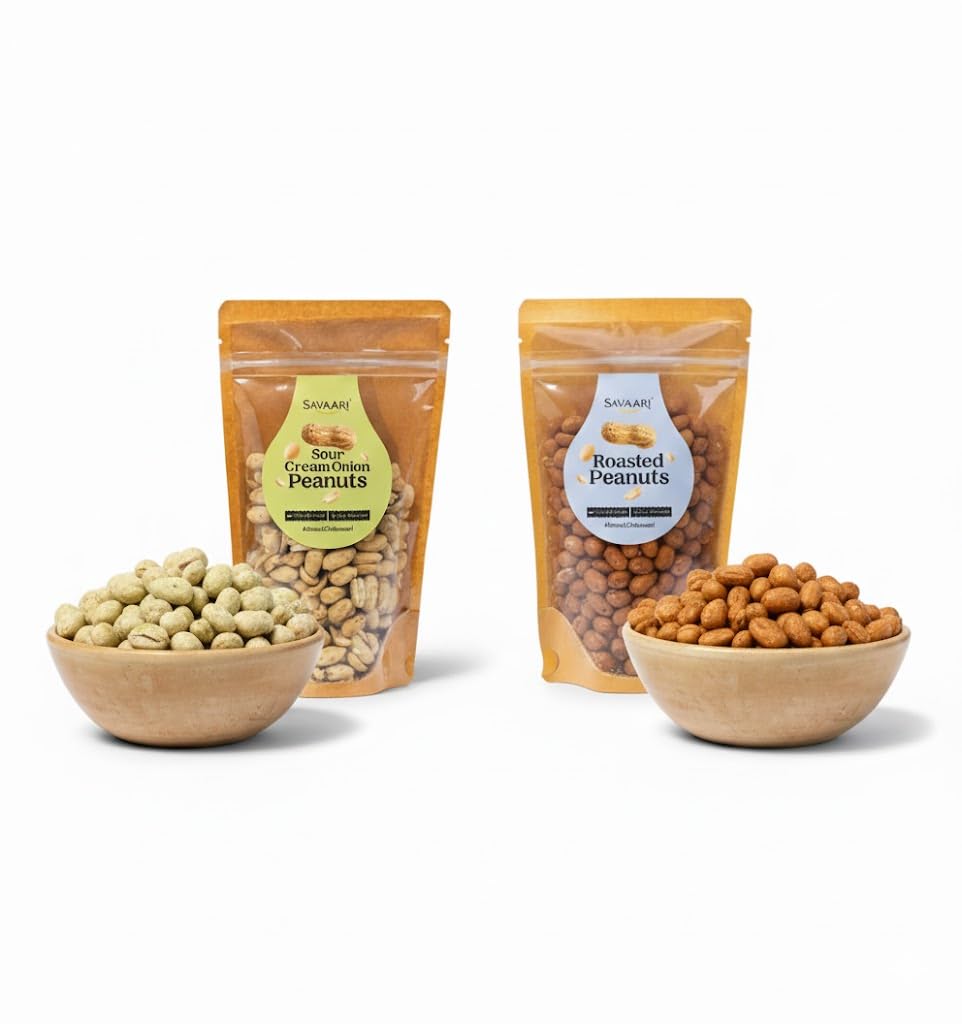SAVAARI Peanuts Roasted 150g & BBQ 150g Combo | Dry Roasted, Oil-Free Snacks | High Protein, No Trans Fat | Smoky & Bold Flavors | Healthy Plant-Based Protein | Vegan, Gluten-Free Snacks