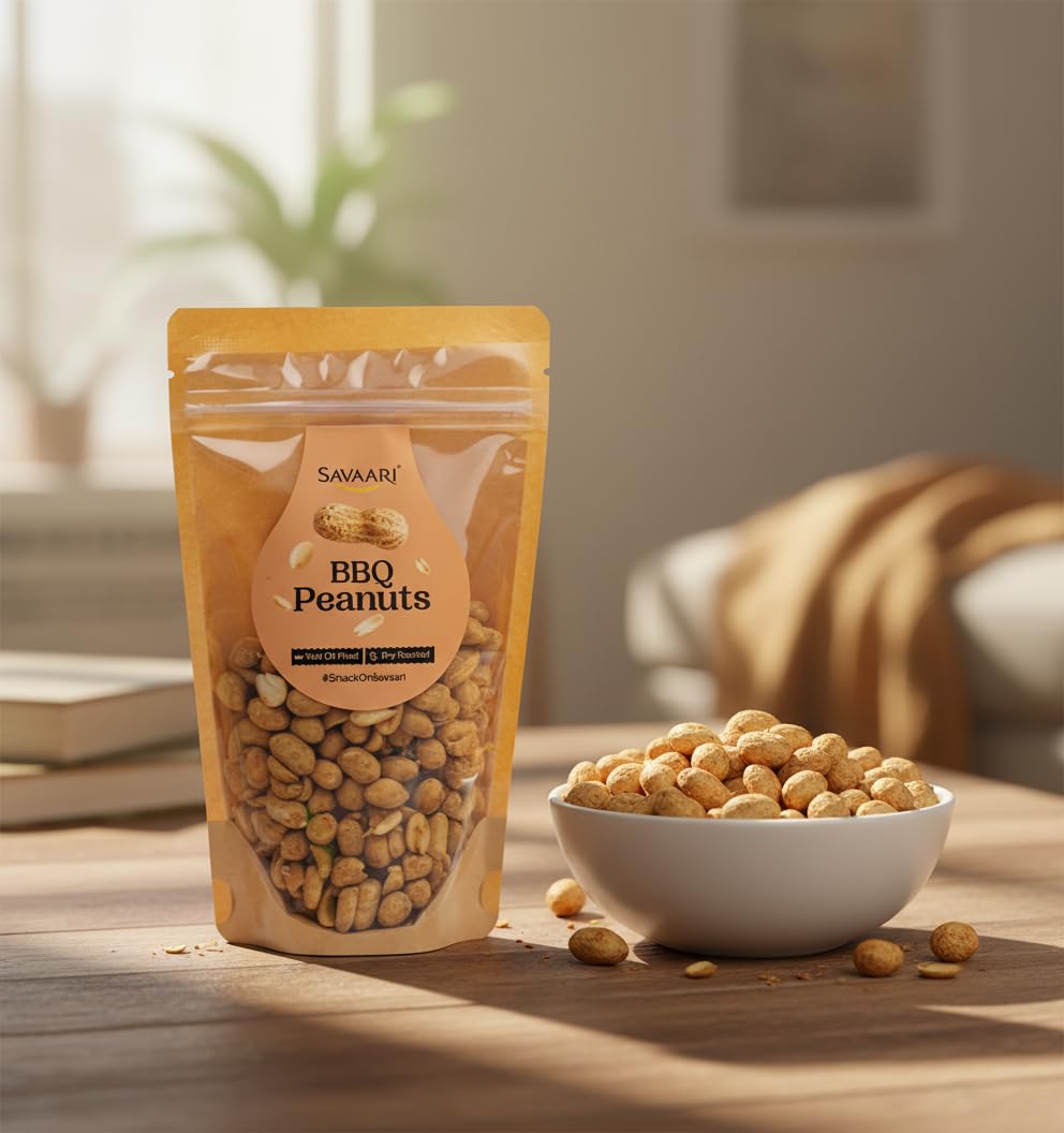 SAVAARI Peanuts Roasted 150g & BBQ 150g Combo | Dry Roasted, Oil-Free Snacks | High Protein, No Trans Fat | Smoky & Bold Flavors | Healthy Plant-Based Protein | Vegan, Gluten-Free Snacks