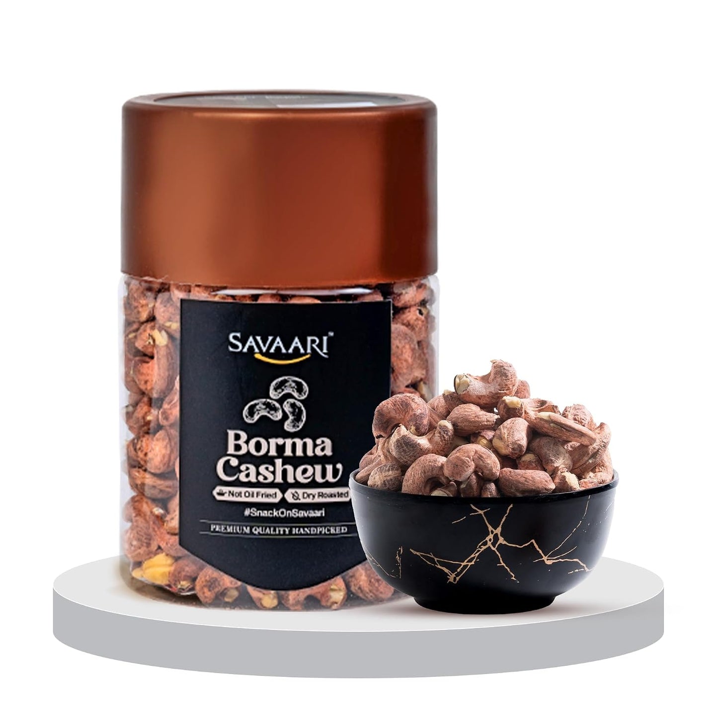 SAVAARI Borma Cashews 500g | Unpeeled, Dry Roasted & Salted Cashew Nuts | Oil-Free, Protein Rich Snack | Whole, Natural Cashews | Crunchy & Sweet | Ready-to-Eat