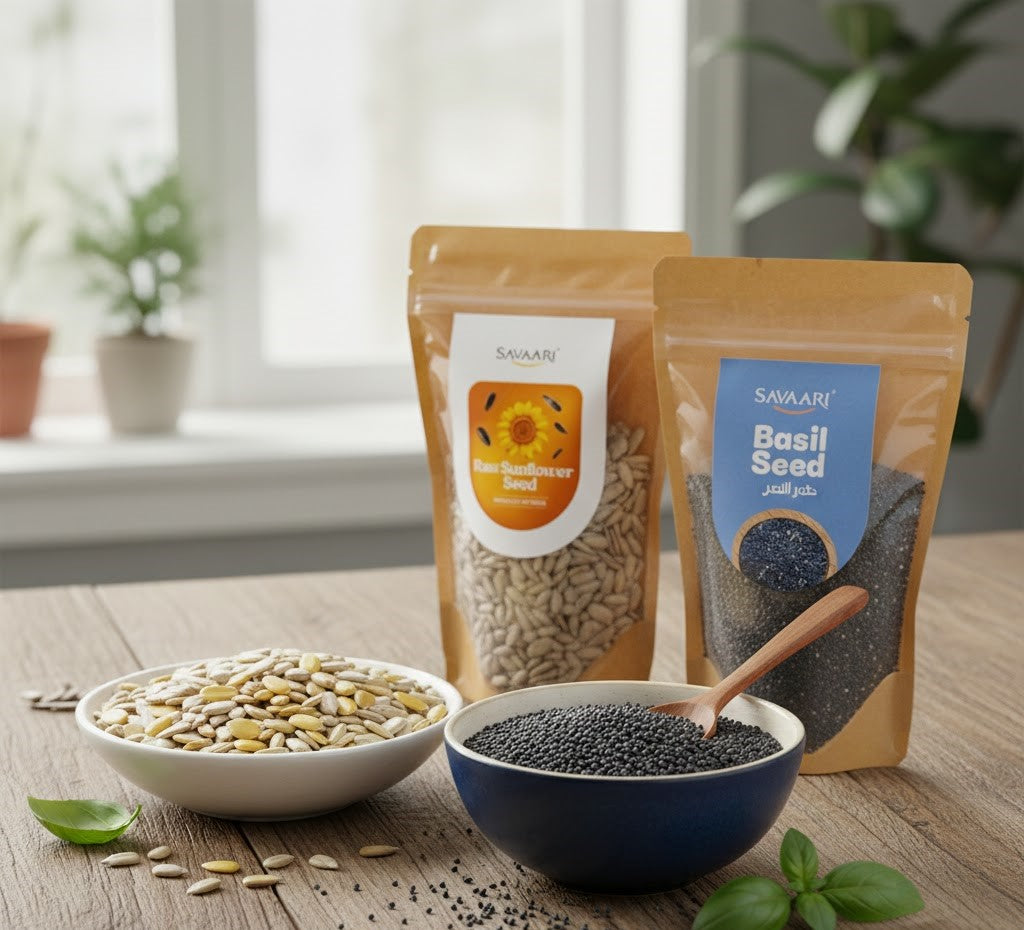Basil 150G & Roasted Sunflower 150G Seeds Combo