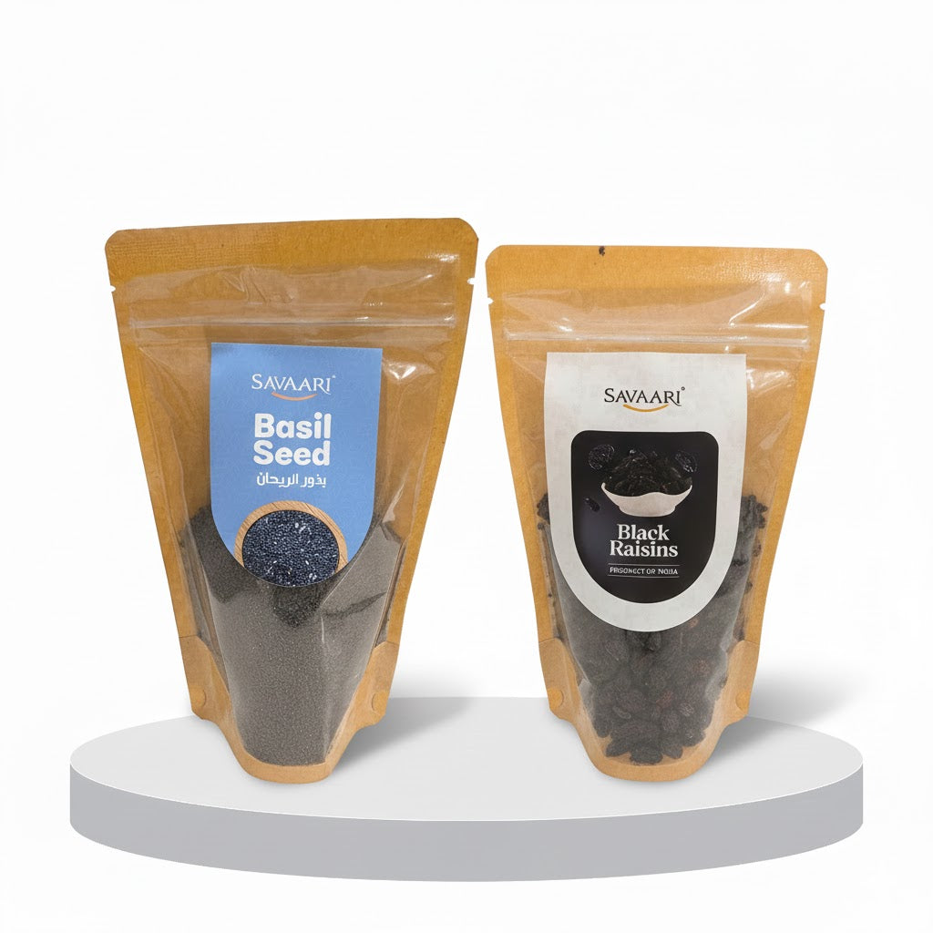 Black Raisins 150G & Basil 150G Seeds Combo